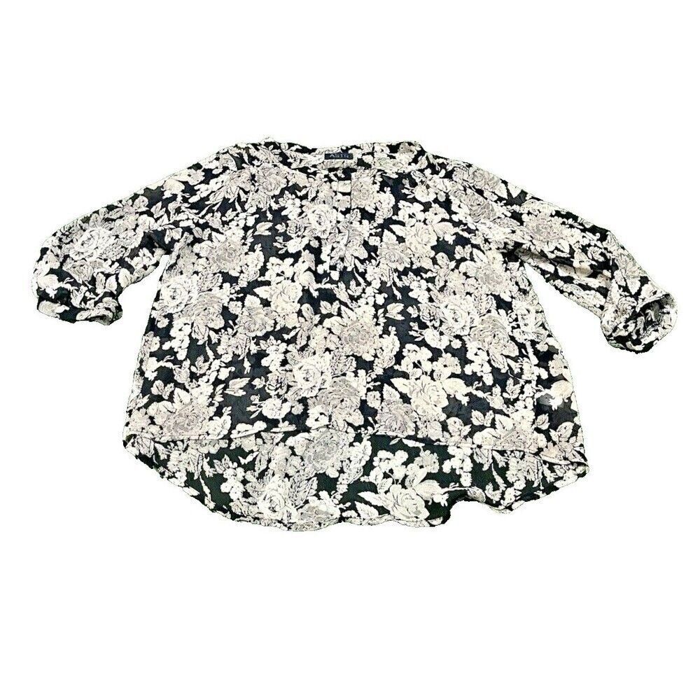 Astr The Label Women Black White Floral Peasant Top Size Medium Boho Cottagecore